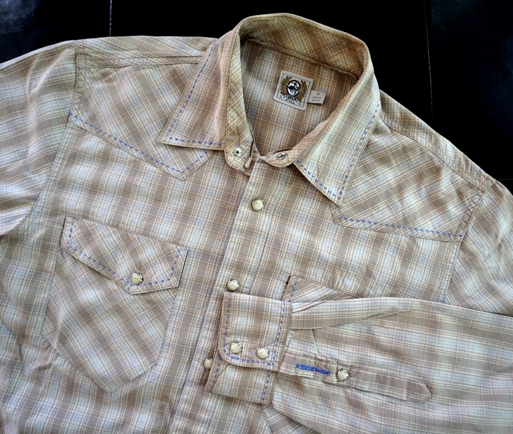 Cinch Pearl Snap Brown Plaid Embroidered Western Rodeo Shirt Mens Med Cowboy